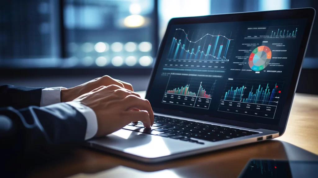 AustrivonTechPro professional laptop interface featuring advanced market charting and data visualization tools.